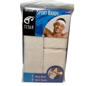 Titan White Sport Head Bands & Wrist Bands Basketball Tennis Running Soccer Gear